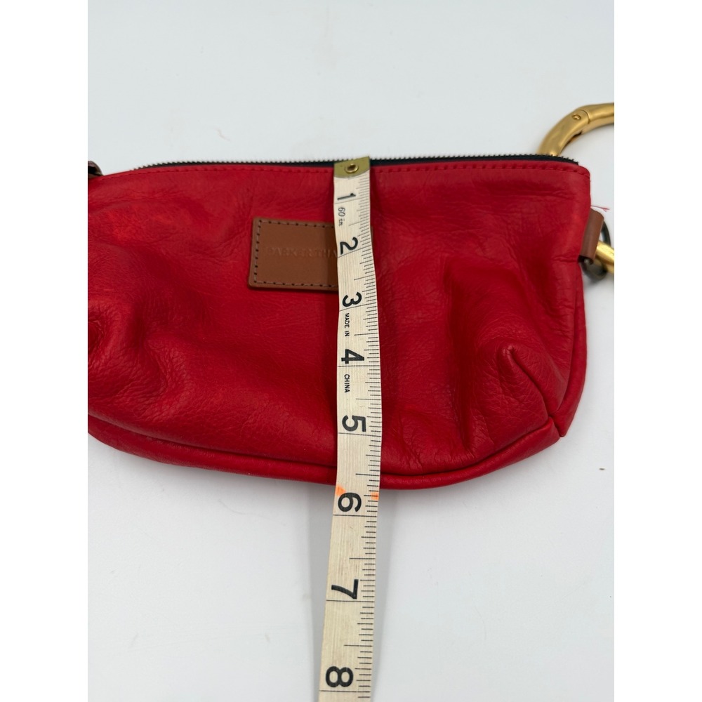 Parker Thatch Red Leather Wristlet Pouch Gold Ring Handle Zipper Clutch Bag - Picture 6 of 8